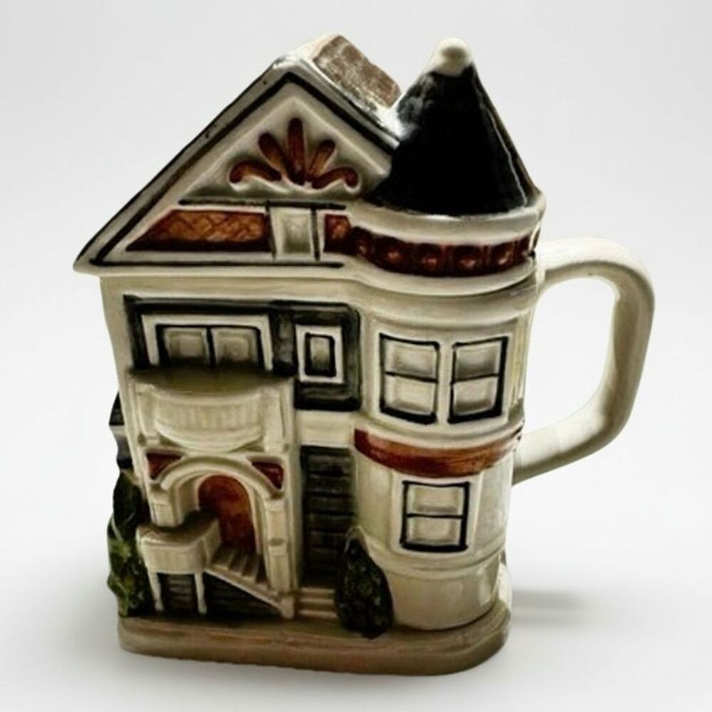 Otagiri Ceramic House Teapot Vintage 1983 Small Glossy White Japan